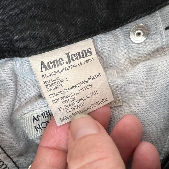 Acne Jeans Women High Rise‎ Straight Leg Denim Jeans Raw Hem Black 27 Core - Picture 12 of 13